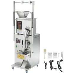 VEVOR Powder Filling and Sealing Machine, 3-200g(0.01-0.44lbs) Automatic Particle Granule Packaging Machine, Stainless Steel, Weighing Filling Sealing, for Coffee Beans, Grains, Tea, Spices, Silver