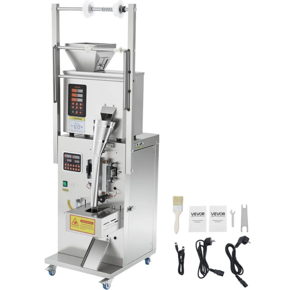 VEVOR Powder Filling and Sealing Machine, 3-200g(0.01-0.44lbs) Automatic Particle Granule Packaging Machine, Stainless Steel, Weighing Filling Sealing, for Coffee Beans, Grains, Tea, Spices, Silver