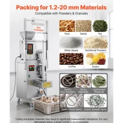 VEVOR Powder Filling and Sealing Machine, 3-200g(0.01-0.44lbs) Automatic Particle Granule Packaging Machine, Stainless Steel, Weighing Filling Sealing, for Coffee Beans, Grains, Tea, Spices, Silver