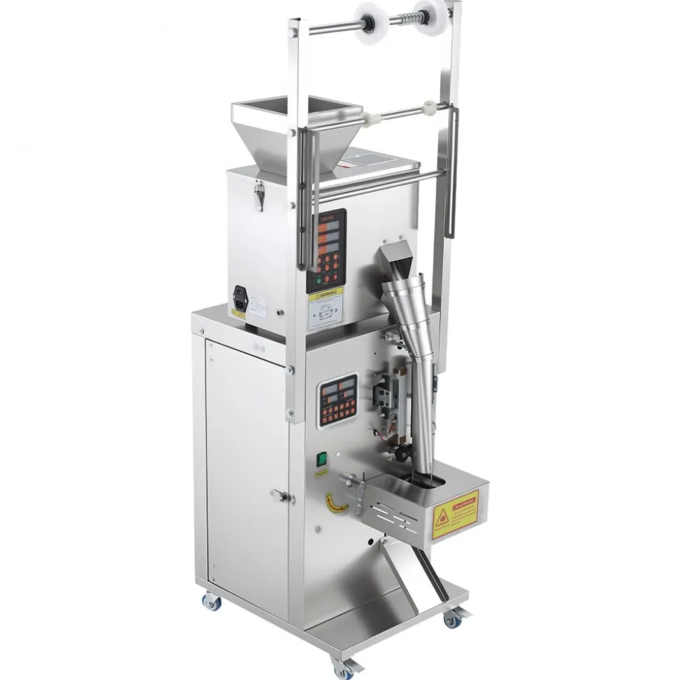VEVOR Powder Filling and Sealing Machine, 3-200g(0.01-0.44lbs) Automatic Particle Granule Packaging Machine, Stainless Steel, Weighing Filling Sealing, for Coffee Beans, Grains, Tea, Spices, Silver