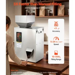 VEVOR Powder Filling Machine, 10-500g (0.02-1.1lbs) Automatic Particle Dispenser, High Accuracy, Stainless Steel, Intelligent Weighing Dispensing Filler for Coffee Beans, Grains, Tea, Spices, Silver