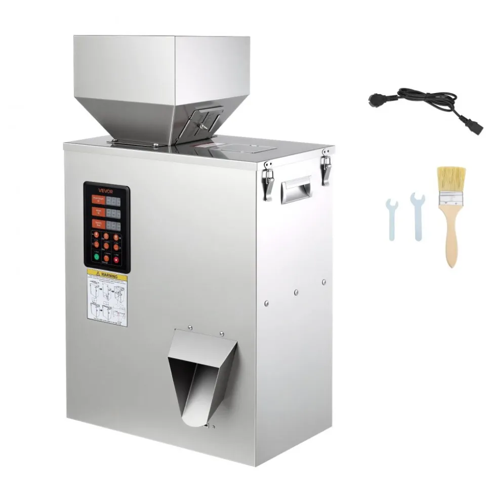 VEVOR Powder Filling Machine, 10-500g (0.02-1.1lbs) Automatic Particle Dispenser, High Accuracy, Stainless Steel, Intelligent Weighing Dispensing Filler for Coffee Beans, Grains, Tea, Spices, Silver