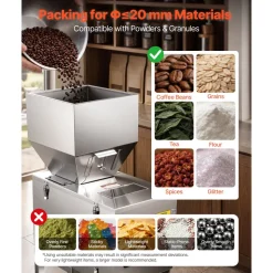 VEVOR Powder Filling Machine, 10-999g (0.02-2.2lbs) Automatic Particle Dispenser, Stainless Steel, Intelligent Weighing Dispensing Filler with Foot Pedal, for Coffee Beans, Grains, Tea, Spices, Silver