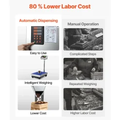 VEVOR Powder Filling Machine, 10-999g (0.02-2.2lbs) Automatic Particle Dispenser, Stainless Steel, Intelligent Weighing Dispensing Filler with Foot Pedal, for Coffee Beans, Grains, Tea, Spices, Silver