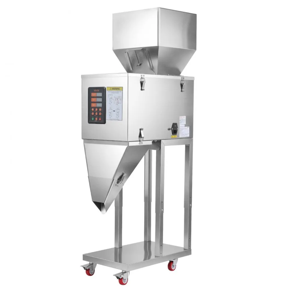 VEVOR Powder Filling Machine, 10-999g (0.02-2.2lbs) Automatic Particle Dispenser, Stainless Steel, Intelligent Weighing Dispensing Filler with Foot Pedal, for Coffee Beans, Grains, Tea, Spices, Silver