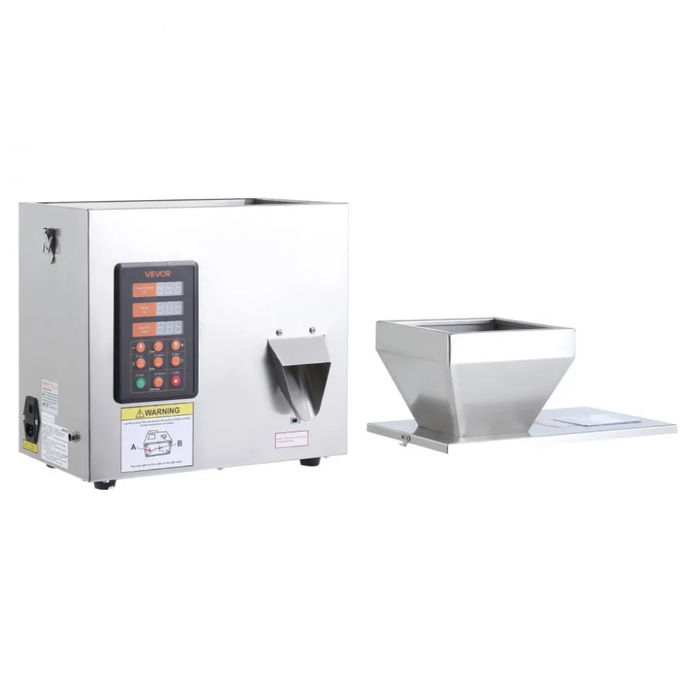 VEVOR Powder Filling Machine, 1-99.9g (0.002-0.22lbs) Automatic Particle Dispenser, High Accuracy, Stainless Steel, Intelligent Weighing Dispensing Filler for Coffee Beans, Grains, Tea, Spices, Silver