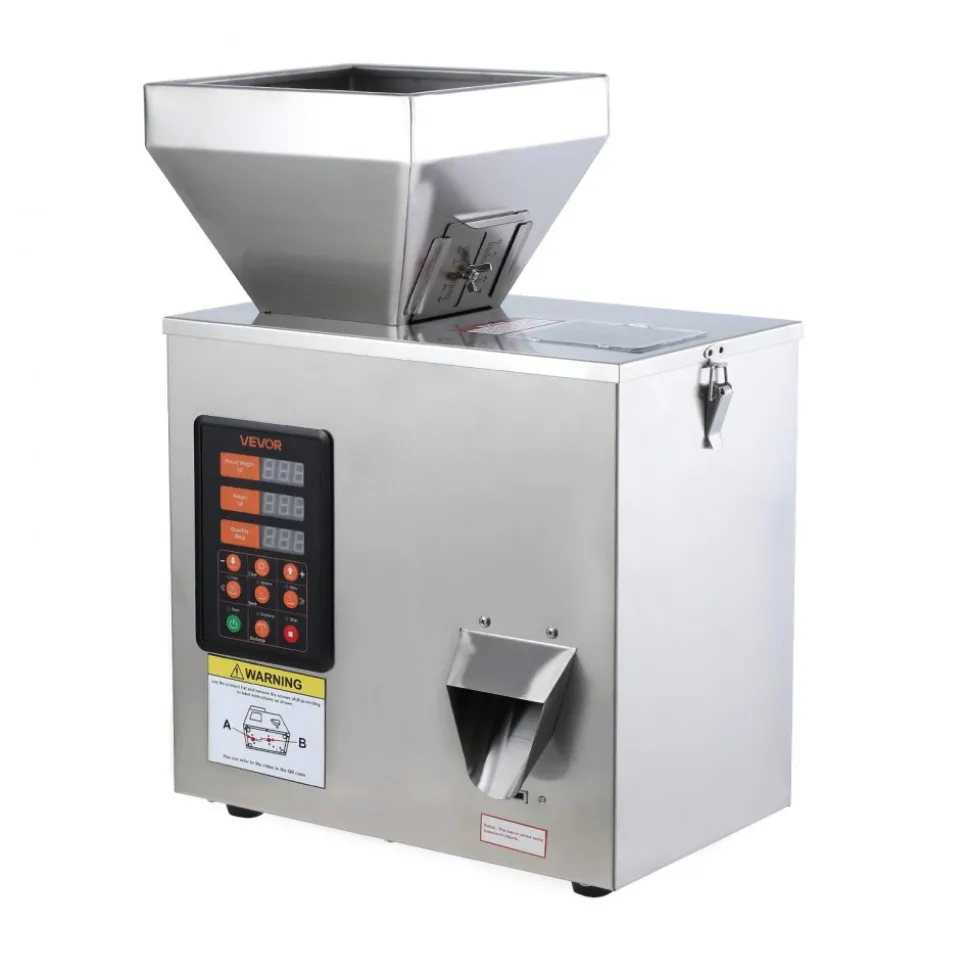 VEVOR Powder Filling Machine, 1-99.9g (0.002-0.22lbs) Automatic Particle Dispenser, High Accuracy, Stainless Steel, Intelligent Weighing Dispensing Filler for Coffee Beans, Grains, Tea, Spices, Silver