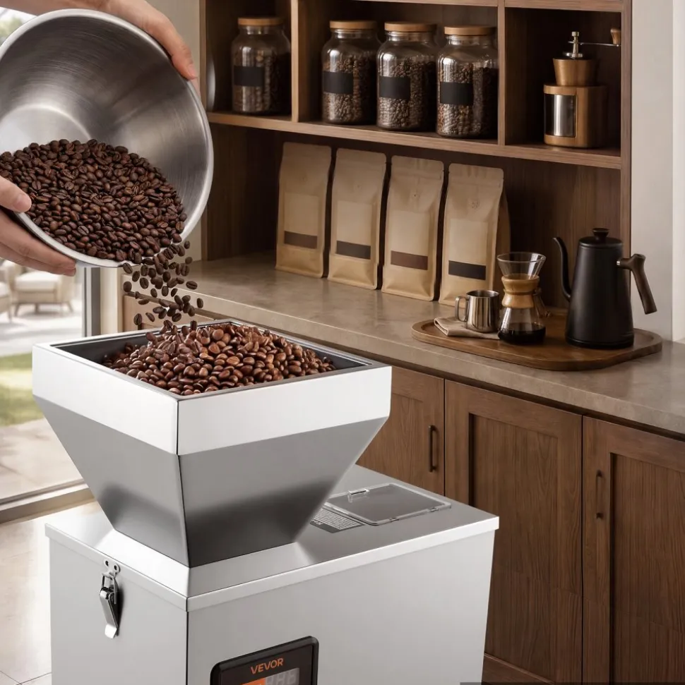 VEVOR Powder Filling Machine, 1-99.9g (0.002-0.22lbs) Automatic Particle Dispenser, High Accuracy, Stainless Steel, Intelligent Weighing Dispensing Filler for Coffee Beans, Grains, Tea, Spices, Silver