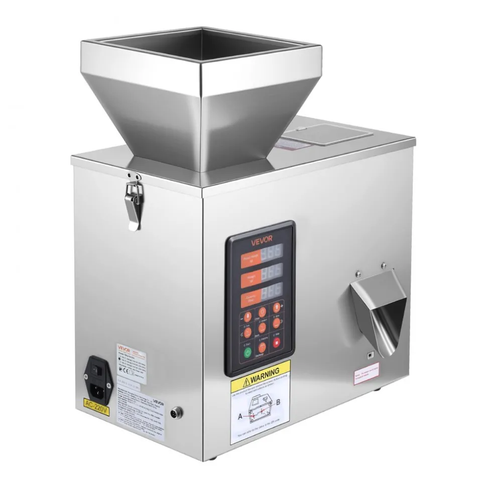 VEVOR Powder Filling Machine, 1-99.9g (0.002-0.22lbs) Automatic Particle Dispenser, High Accuracy, Stainless Steel, Intelligent Weighing Dispensing Filler for Coffee Beans, Grains, Tea, Spices, Silver