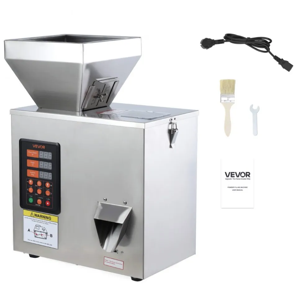 VEVOR Powder Filling Machine, 1-99.9g (0.002-0.22lbs) Automatic Particle Dispenser, High Accuracy, Stainless Steel, Intelligent Weighing Dispensing Filler for Coffee Beans, Grains, Tea, Spices, Silver