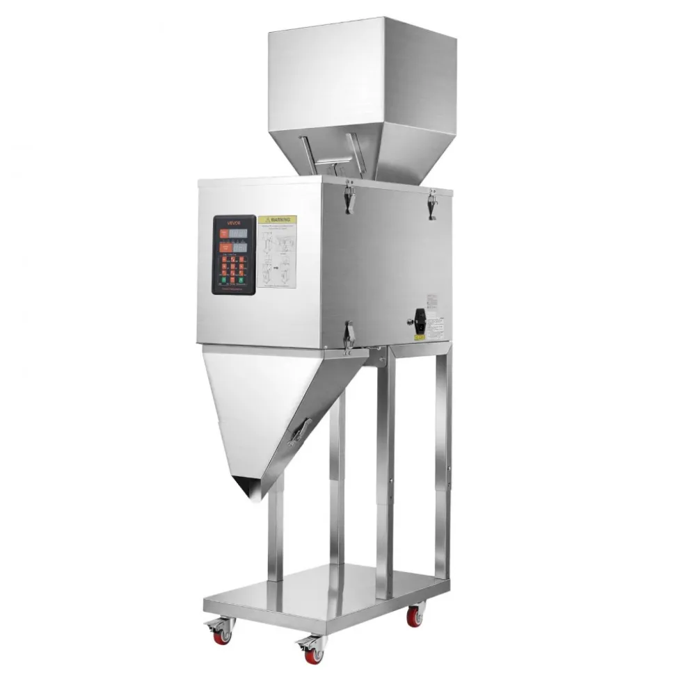 VEVOR Powder Filling Machine, 20-5000g (0.04-11.02lbs) Automatic Particle Dispenser, Stainless Steel, Smart Weighing Dispensing Filler w/ Foot Pedal, for Coffee Beans, Grains, Tea, Spices, Silver