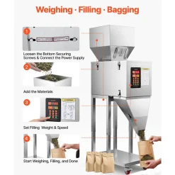 VEVOR Powder Filling Machine, 20-3000g (0.04 - 6.61lbs) Automatic Particle Dispenser, Stainless Steel, Smart Weighing Dispensing Filler w/ Foot Pedal, for Coffee Beans, Grains, Tea, Spices, Silver