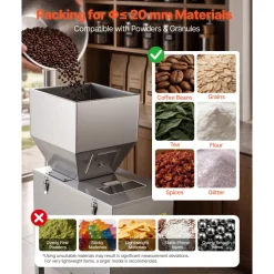 VEVOR Powder Filling Machine, 20-3000g (0.04 - 6.61lbs) Automatic Particle Dispenser, Stainless Steel, Smart Weighing Dispensing Filler w/ Foot Pedal, for Coffee Beans, Grains, Tea, Spices, Silver