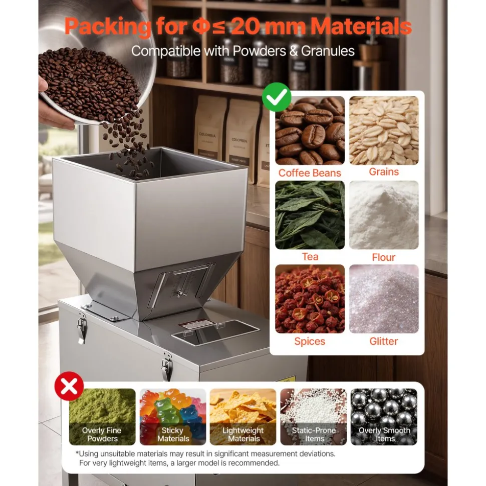 VEVOR Powder Filling Machine, 20-3000g (0.04 - 6.61lbs) Automatic Particle Dispenser, Stainless Steel, Smart Weighing Dispensing Filler w/ Foot Pedal, for Coffee Beans, Grains, Tea, Spices, Silver