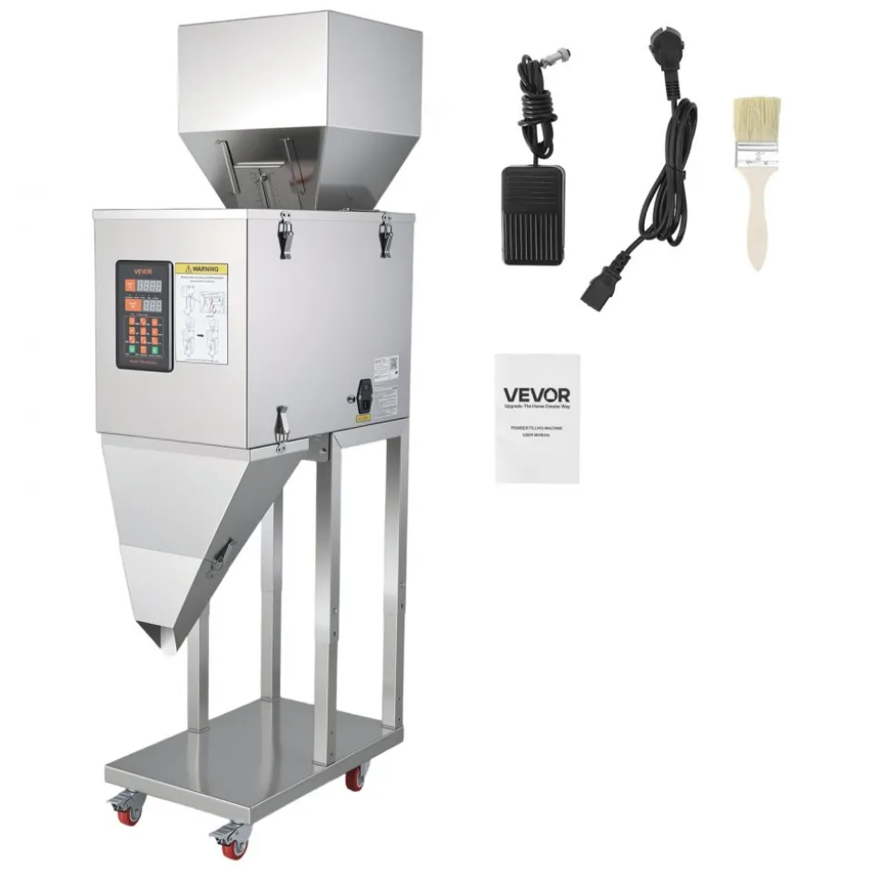 VEVOR Powder Filling Machine, 20-3000g (0.04 - 6.61lbs) Automatic Particle Dispenser, Stainless Steel, Smart Weighing Dispensing Filler w/ Foot Pedal, for Coffee Beans, Grains, Tea, Spices, Silver