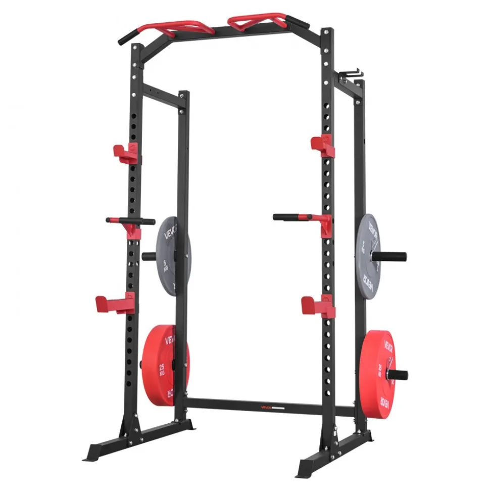 VEVOR Power Cage Power Rack, Multifunctional Barbell Squat Rack with Adjustable Height, Home Gym Strength Training Workout Equipment with J-Hooks & More Fitness Attachment for Bench Press Pull-Up Dips