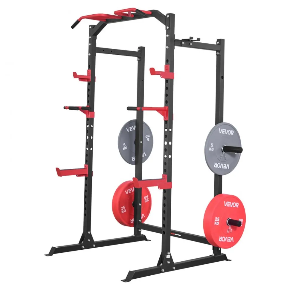 VEVOR Power Cage Power Rack, Multifunctional Barbell Squat Rack with Adjustable Height, Home Gym Strength Training Workout Equipment with J-Hooks & More Fitness Attachment for Bench Press Pull-Up Dips