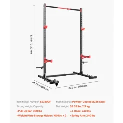 VEVOR Power Cage Rack, Multifunctional Squat Rack for Home Gym, Width-Adjustable Workout Strength Training Equipment with 6 Band Pegs, Landmine Attachment & Safety Bars for Bench Press Squats Pull-Up