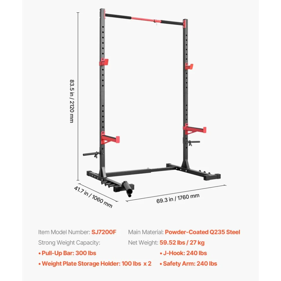 VEVOR Power Cage Rack, Multifunctional Squat Rack for Home Gym, Width-Adjustable Workout Strength Training Equipment with 6 Band Pegs, Landmine Attachment & Safety Bars for Bench Press Squats Pull-Up