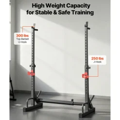 VEVOR Power Cage Squat Rack, Home Gym Power Rack with Adjustable Height & Width, 550LBS Strength Training Workout Equipment with Barbell Storage Racks & J-Hooks for Bench Press, Squat, Weight Lifting