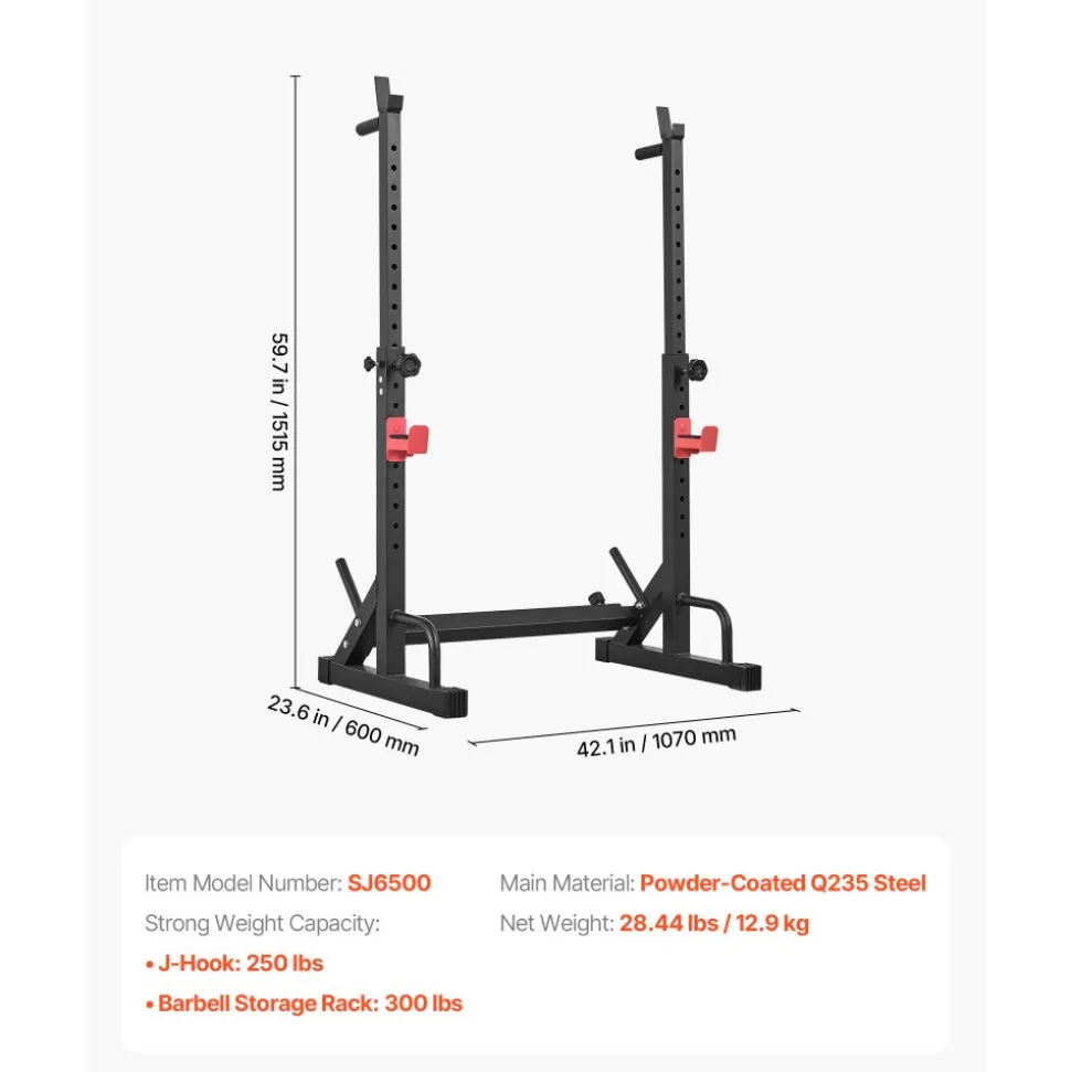 VEVOR Power Cage Squat Rack, Home Gym Power Rack with Adjustable Height & Width, 550LBS Strength Training Workout Equipment with Barbell Storage Racks & J-Hooks for Bench Press, Squat, Weight Lifting