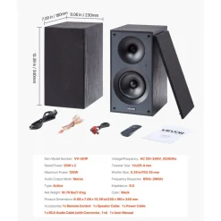 VEVOR Powered Bookshelf Speakers, 25W x 2, Active Studio Monitor Speaker with 5.25 Inch Woofer, Bluetooth/RCA/Coaxial/Optical/USB/Subwoofer Connection, Wooden Enclosure, for Record Player Turntable PC