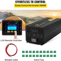 VEVOR Power Inverter, 5000W Modified Sine Wave Inverter, DC 12V to AC 120V Car Converter, with LCD Remote Controller, LED Indicator, AC Outlets Inverter for Truck RV Car Boat Travel Camping Emergency