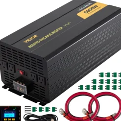 VEVOR Power Inverter, 5000W Modified Sine Wave Inverter, DC 12V to AC 120V Car Converter, with LCD Remote Controller, LED Indicator, AC Outlets Inverter for Truck RV Car Boat Travel Camping Emergency