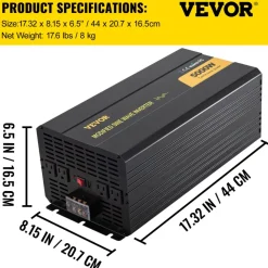 VEVOR Power Inverter, 5000W Modified Sine Wave Inverter, DC 12V to AC 120V Car Converter, with LCD Remote Controller, LED Indicator, AC Outlets Inverter for Truck RV Car Boat Travel Camping Emergency