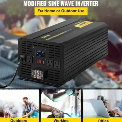 VEVOR Power Inverter, 5000W Modified Sine Wave Inverter, DC 12V to AC 120V Car Converter, with LCD Remote Controller, LED Indicator, AC Outlets Inverter for Truck RV Car Boat Travel Camping Emergency