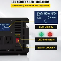 VEVOR Power Inverter, 2000W Modified Sine Wave Inverter, DC 12V to AC 120V Car Converter, with LCD Display, Remote Controller, LED Indicator, AC Outlets Inverter for Truck RV Car Boat Travel Camping