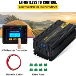 VEVOR Power Inverter, 2000W Modified Sine Wave Inverter, DC 12V to AC 120V Car Converter, with LCD Display, Remote Controller, LED Indicator, AC Outlets Inverter for Truck RV Car Boat Travel Camping