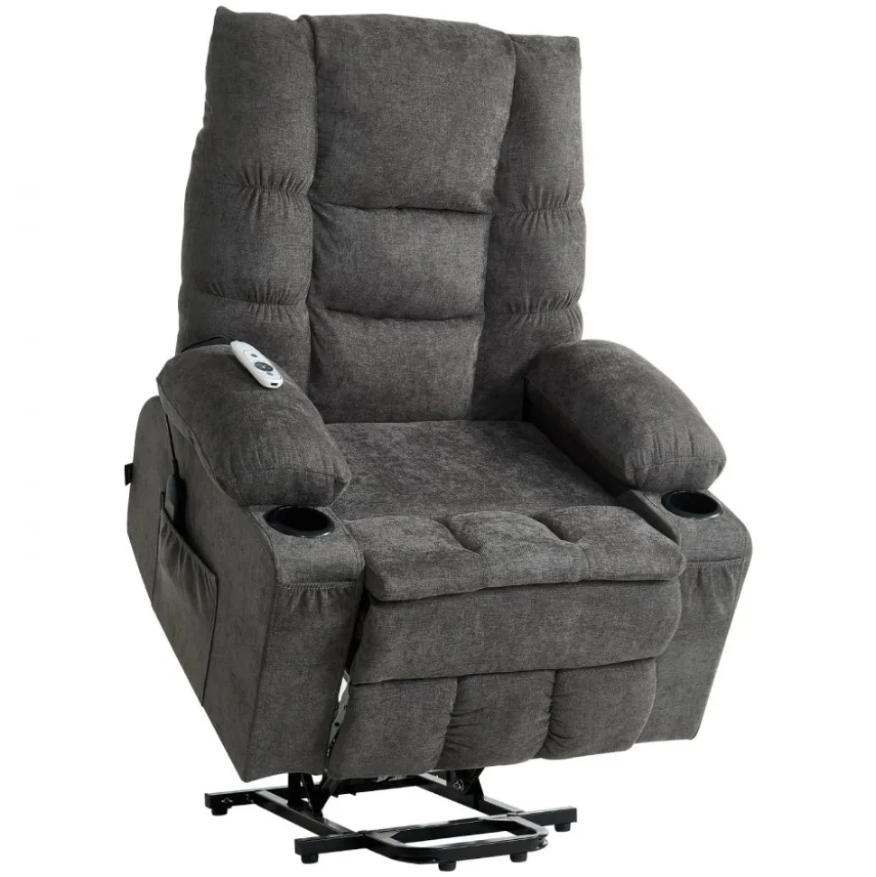 VEVOR Power Lift Recliner Chair, Large Electric Lift Chair with Heat and Massage for Elderly, Infinite Position Adjustment, Chenille Fabric, with Side Pockets, Cup Holders and USB Port, Dark Gray