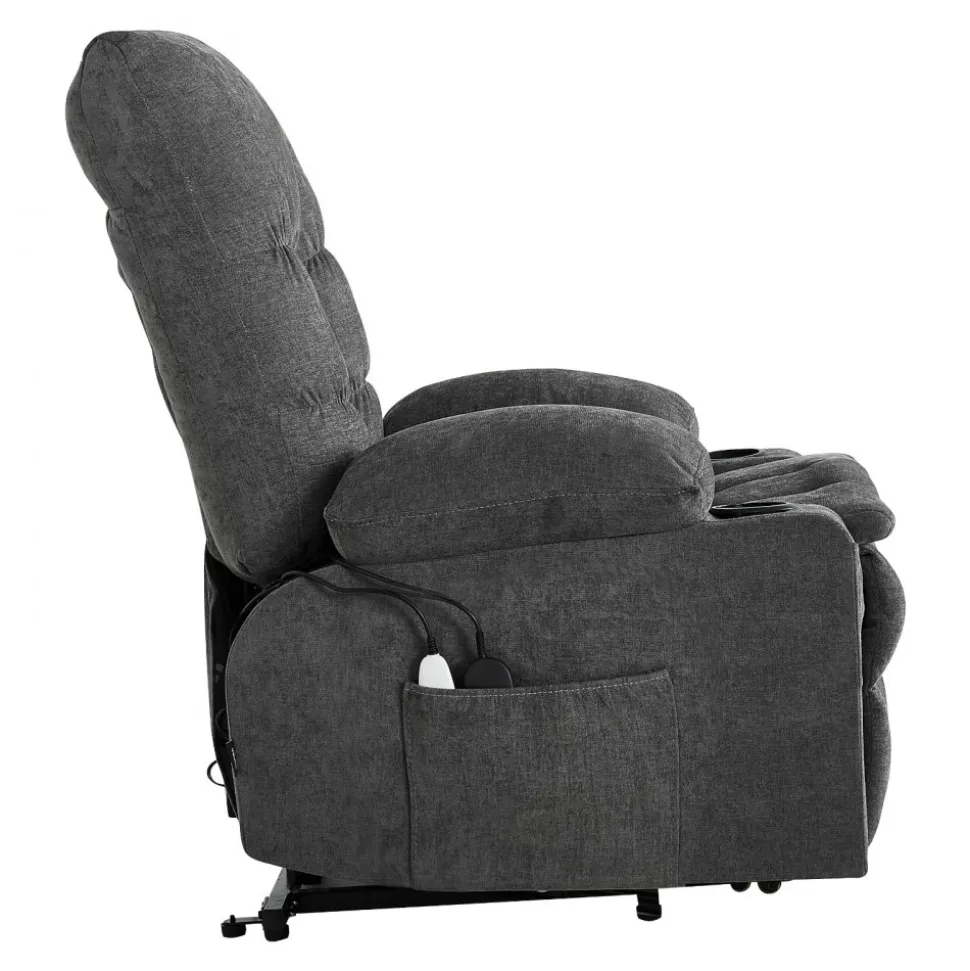 VEVOR Power Lift Recliner Chair, Large Electric Lift Chair with Heat and Massage for Elderly, Infinite Position Adjustment, Chenille Fabric, with Side Pockets, Cup Holders and USB Port, Dark Gray