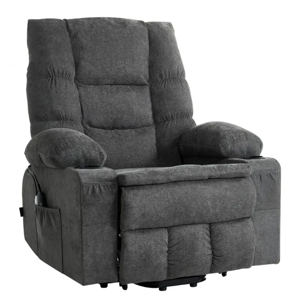 VEVOR Power Lift Recliner Chair, Large Electric Lift Chair with Heat and Massage for Elderly, Infinite Position Adjustment, Chenille Fabric, with Side Pockets, Cup Holders and USB Port, Dark Gray