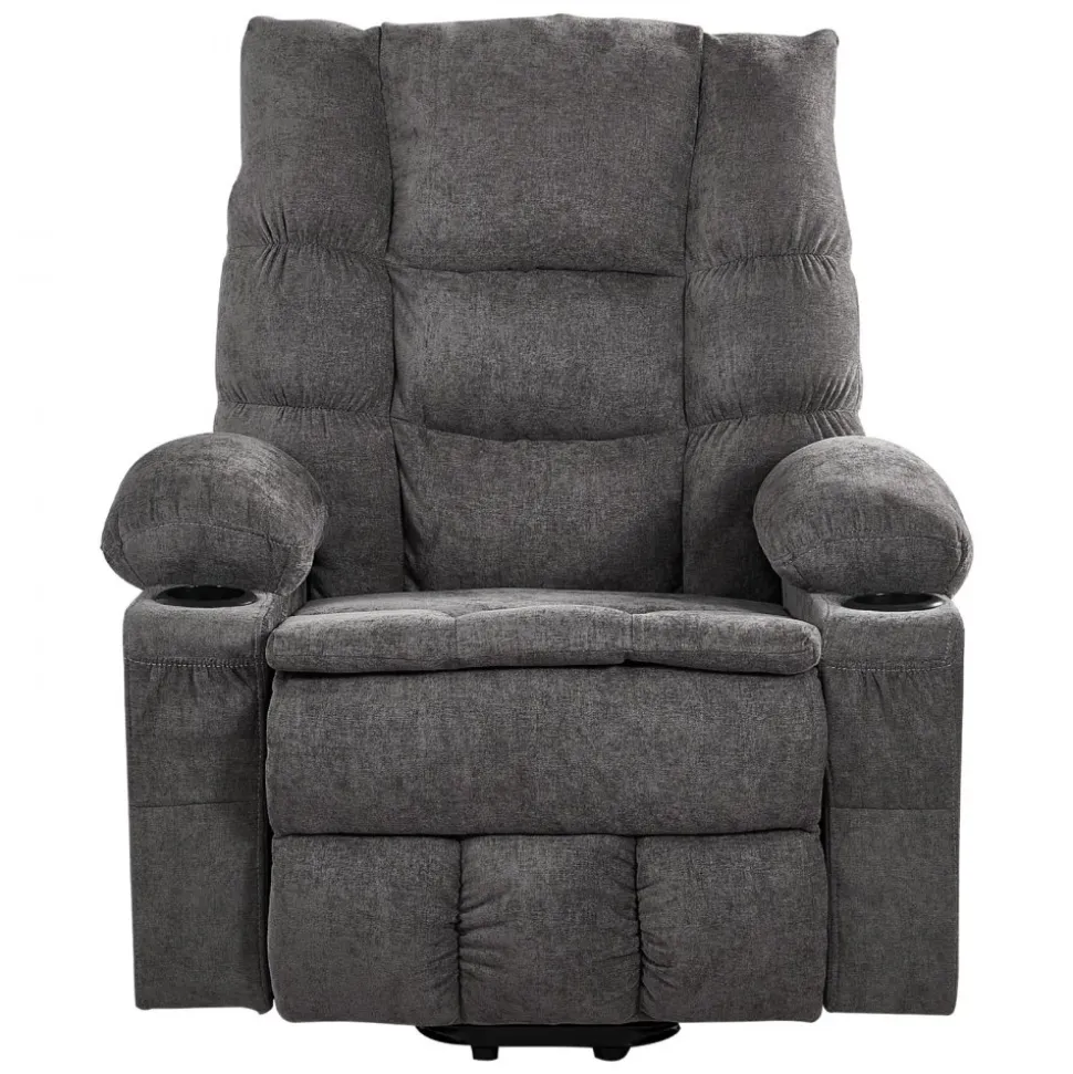 VEVOR Power Lift Recliner Chair, Large Electric Lift Chair with Heat and Massage for Elderly, Infinite Position Adjustment, Chenille Fabric, with Side Pockets, Cup Holders and USB Port, Dark Gray