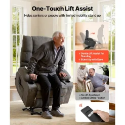 VEVOR Power Lift Recliner Chair, Large Electric Lift Chair with Heat and Massage for Elderly, Infinite Position Adjustment, Chenille Fabric, with Side Pockets, Cup Holders and USB Port, Dark Gray