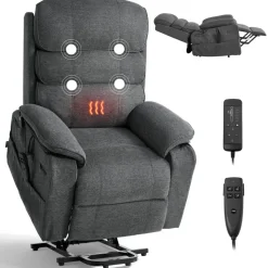 VEVOR Power Lift Recliner Chair, Dual Motor Medium Lift Chair with Heat and Massage for Elderly, Position Adjustable, Remote Control, with Side Pockets, Chenille Fabric, Dark Gray