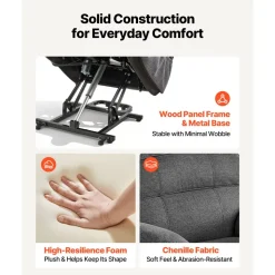 VEVOR Power Lift Recliner Chair, Dual Motor Medium Lift Chair with Heat and Massage for Elderly, Position Adjustable, Remote Control, with Side Pockets, Chenille Fabric, Dark Gray