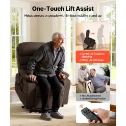 VEVOR Power Lift Recliner Chair, Dual Motor Medium Lift Chair with Heat and Massage for Elderly, Position Adjustable, Remote Control, with Side Pockets, Chenille Fabric, Brown