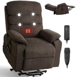 VEVOR Power Lift Recliner Chair, Dual Motor, Large Electric Lift Chair with Heat and Massage for Elderly, Infinite Position Adjustment, Velvet Fabric, with Side and Front Pockets, Cup Holders, Brown