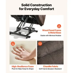 VEVOR Power Lift Recliner Chair, Dual Motor, Large Electric Lift Chair with Heat and Massage for Elderly, Infinite Position Adjustment, Velvet Fabric, with Side and Front Pockets, Cup Holders, Brown