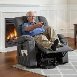 VEVOR Power Lift Recliner Chair, Dual Motor, Large Electric Lift Chair with Heat and Massage for Elderly, Infinite Position Adjustment, Velvet Fabric, with Storage Pockets, Cup Holders, Dark Gray
