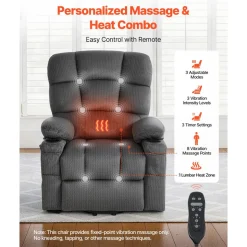 VEVOR Power Lift Recliner Chair, Dual Motor, Large Electric Lift Chair with Heat and Massage for Elderly, Infinite Position Adjustment, Velvet Fabric, with Storage Pockets, Cup Holders, Dark Gray