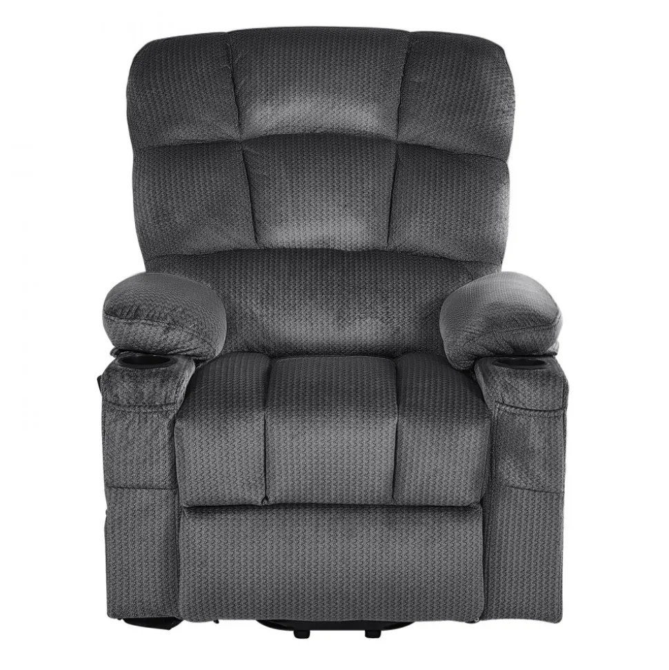 VEVOR Power Lift Recliner Chair, Dual Motor, Large Electric Lift Chair with Heat and Massage for Elderly, Infinite Position Adjustment, Velvet Fabric, with Storage Pockets, Cup Holders, Dark Gray