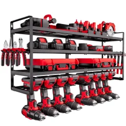VEVOR Power Tool Organizer Wall Mount, 4-Layer Storage Rack with 8 Drill Holders, Tools Holder and Storage Rack with Screwdriver Holder, Garage Tool Organizer for Garage, Workbench, and Workshop