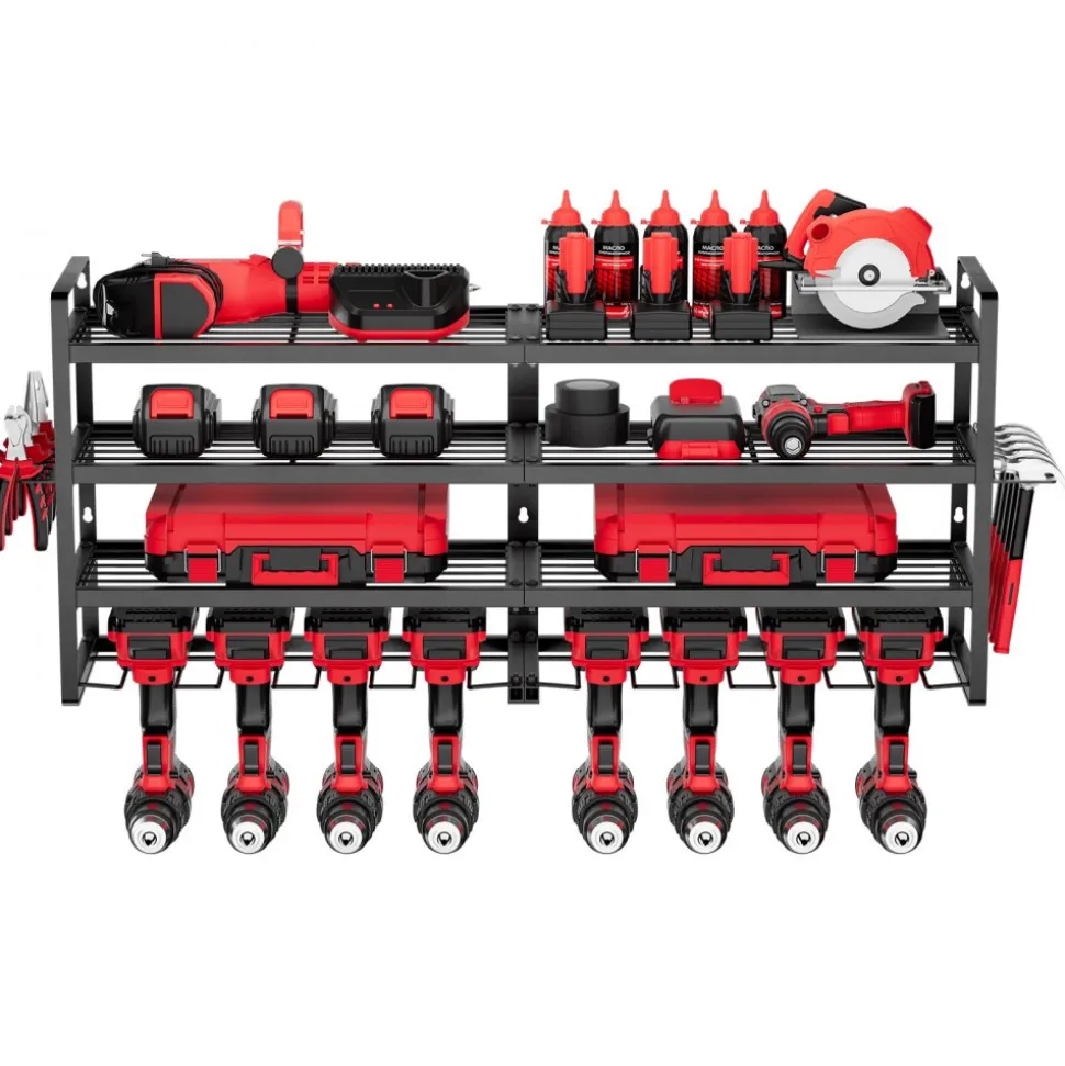 VEVOR Power Tool Organizer Wall Mount, 4-Layer Storage Rack with 8 Drill Holders, Tools Holder and Storage Rack with Screwdriver Holder, Garage Tool Organizer for Garage, Workbench, and Workshop