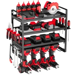 VEVOR Power Tool Organizer Wall Mount, 4-Layer Storage Rack with 4 Drill Holders, Tools Holder and Storage Rack with Screwdriver Holder, Garage Tool Organizer for Garage, Workbench, and Workshop
