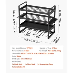 VEVOR Power Tool Organizer Wall Mount, 4-Layer Storage Rack with 4 Drill Holders, Tools Holder and Storage Rack with Screwdriver Holder, Garage Tool Organizer for Garage, Workbench, and Workshop