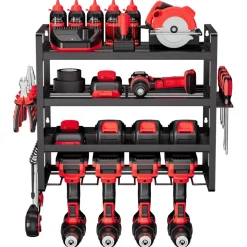 VEVOR Power Tool Organizer Wall Mount, 4-Layer Storage Rack with 4 Drill Holders, Tools Holder and Storage Rack with Screwdriver Holder, Garage Tool Organizer for Garage, Workbench, and Workshop